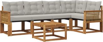 vidaXL Conjunto De Sof&aacute;s De Exterior 6 Uds. Natural Y Gris Claro Vidaxl