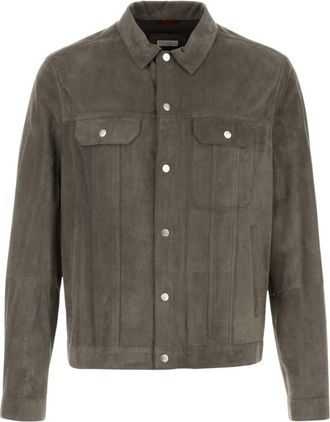 Brunello Cucinelli Sobrecamisa de Ante - Jackets - Hombre - Gris - XL