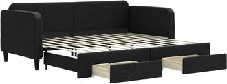 vidaXL Sof&aacute; Cama Nido Con Cajones Tela Negro 90x200 Cm Vidaxl
