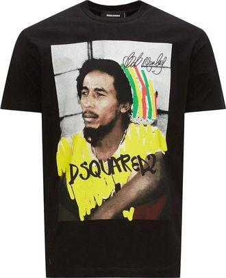 Dsquared2 Mens Dsquared2 Cool Fit Bob Marley Logo Black T-Shirt - Size: 36