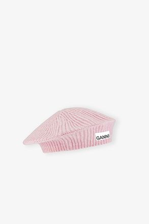 Ganni Purple Wool Rib Knit Beret