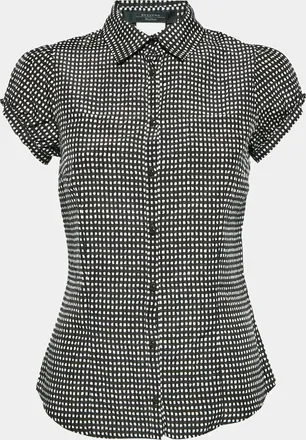 Max Mara Brown Check Print Silk Blend Puff Sleeve Blouse
