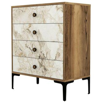 Dmora Cajonera Daceitun, C&oacute;moda Multiusos, C&oacute;moda De Dormitorio, Gabinete Con Cajones, 76x40h91 Cm, Nogal Y M&aacute;rmol Blanco - Dmora