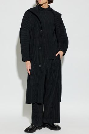 Homme Pliss&eacute; Issey Miyake Pleated Coat, Mens, Black