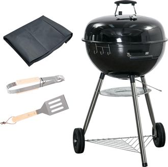 OUTSUNNY Portable Kettle Charcoal Grill BBQ Smoker With Cover - Lid - & Thermometer | TJ Hughes
