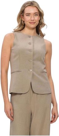 Ydence Ydence, Jassen, Dames, Beige, XS, Leer, Gilet Mellie