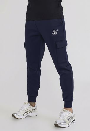 Siksilk Mens Navy Muscle Fit Cargo Joggers XXL