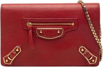 Balenciaga Pre-owned Wallet on Chain - Dames - Vintage Clutch - Rood - ONE Size - Leer - Vintage