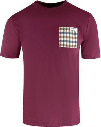 Aquascutum Mens Aquascutum Active Check Pocket Burgundy T-Shirt - Red - Size: 40