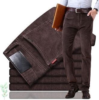 Generic Mens Classic-Fit Corduroy Pant, Men Straight Fit Flat-Front Casual Business Loose Stretch Corduroy Pant with Pockets (Coffee,XL)