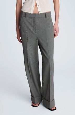 Kenneth Cole High Waist Pleat Front Cuffed Pants in Black Multi/Pure White at Nordstrom, Size 14