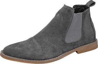 Generic Winter Mens Reverse Suede Ankle Boots English Workwear Outdoor Casual Leather Footwear Durable Comfort Sole (Grey, 8)