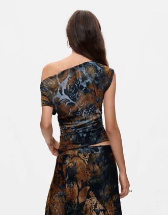 Desigual top asimmetrico floccato blu