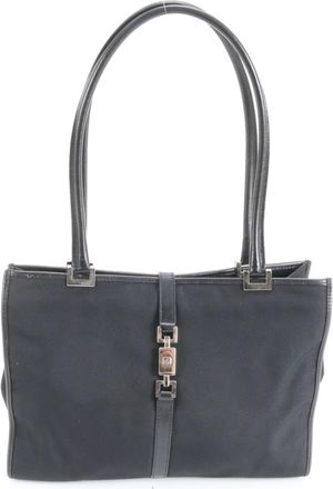 Gucci Black Leather Nylon Shoulder Bag Tote Bag (Pre-Owned)