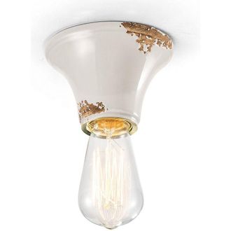 Ferroluce Plafoniera Vintage Tonda Piccola Ceramica Bianca 1 Luce E27