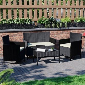 Home Discount Kendal Rattan Garden Furniture 4 Seater Outdoor Chair Sofa Table Set, Black-With-Cover