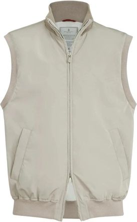 Brunello Cucinelli High-Neck Gewatteerd Vest - Heren - Bodywarmers - Beige - L - Jassen