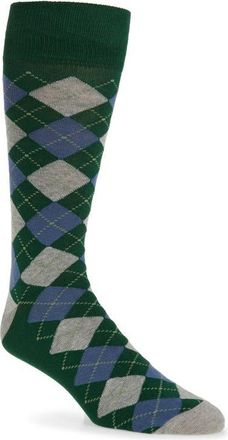 Nordstrom Argyle Combed Cotton Blend Dress Socks in Green- Grey at Nordstrom