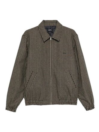 A.P.C. gingham-check zip-up jacket - women - Wool/Polyamide - L - Black