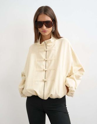 Topshop Giacca bomber color ecru con colletto alla coreana-Neutro