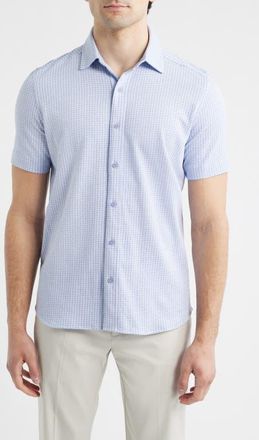 Johnston & Murphy Bennett Gingham Short Sleeve Button-Up Shirt in Light Blue Gingham at Nordstrom, Size Xxx-Large