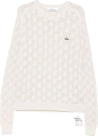 Vivienne Westwood White Openwork Knit Orb Round Sweater