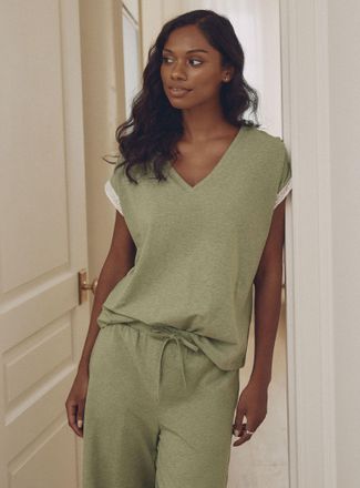 Miiyu Womens Lace-accent Supima cotton cap sleeve T-shirt