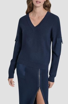DKNY Cargo Sleeve Rib Sweater in Hudson Blue at Nordstrom, Size Xx-Small