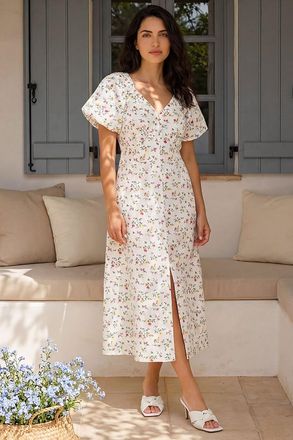 DUSK Womens Ditsy Broderie Midi Dress - White - Size 12 UK