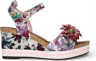 Laura Vita Womens Facyo 75 Lilac Purple Floral Leather Wedge Espadrille Sandals