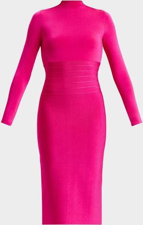 Hérve Léger Freya Bandage-Waist Long-Sleeve Midi Dress