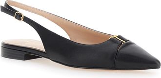 Twinset Womens Ballet Shoes Pointed Leather Black Fabric Ballerina