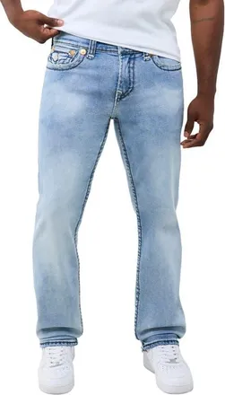 True Religion Ricky Super T Flap Straight Jeans in Saddlewear Fade Light Wash at Nordstrom, Size 30