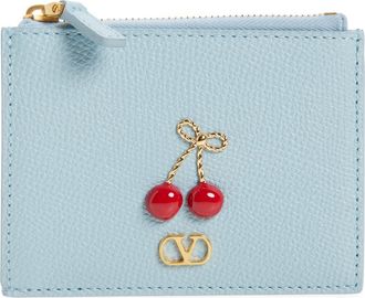 Valentino Garavani Cherryfic Leather Card Case in Blue at Nordstrom