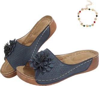 Generic Comfortable Non-Slip Solid Color Open-Toe Wedge Sandals for Women, Platform Arch Support Flip Flops Slides Slippers (Blue, Adult, Women, 6, Numeric, U