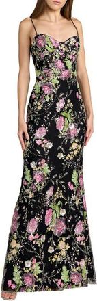 Mac Duggal Embellished Bustier Floral Trumpet Gown in Black Multi at Nordstrom, Size 12
