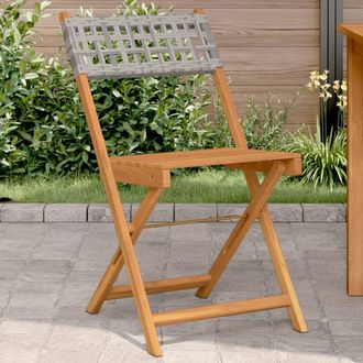 vidaXL Vidaxl - Sillas De Bistr&oacute; 2 Uds Madera Maciza De Acacia Rat&aacute;n Pe Gris