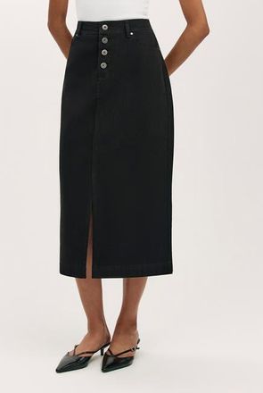Finery Beth Cotton Button-Front Midi Skirt in Black at Nordstrom, Size 12