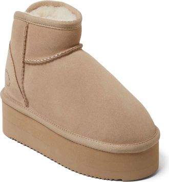 Dearfoams Fireside by Dearfoams Womens Kingston Genuine Shearling Platform Bootie