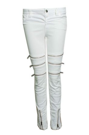 Closed white biker jeans with zippers