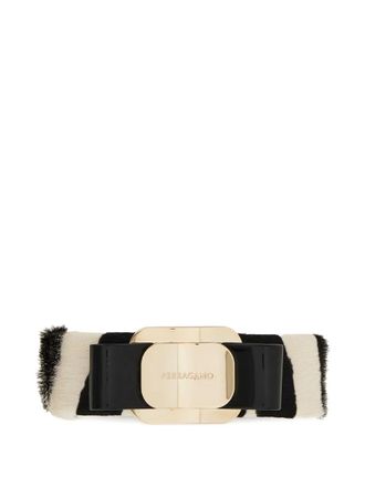 Ferragamo Vara Bow zebra-print hairclip - women - CALFSKIN/Brass/Pony Fur - One Size - Black