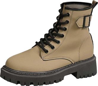 Generic Women Ankle Boots 2026 Womens Fashion Casual Lace Up Chunky Sole Winter for Daily Wear with Jeans Comfortable Footwear (Army Green, 6.5)