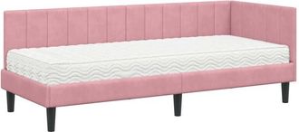 vidaXL Corner Bed Frame with Mattress Pink 80 x 200 cm Velvet vidaXL