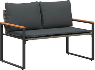 vidaXL Bench with Cushion Grey and Dark Grey 115 x 65 x 72 cm Rattan vidaXL