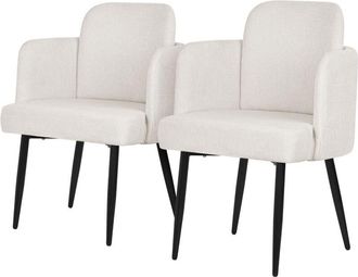 ML Design Ml-design Juego De 2x Sillas De Comedor Con Funda De Tela Beige, Asiento Sof&aacute; De Sal&oacute;n Con Respaldo Y Reposabrazos De Rat&aacute;n Mueble Tapizado Con Patas 