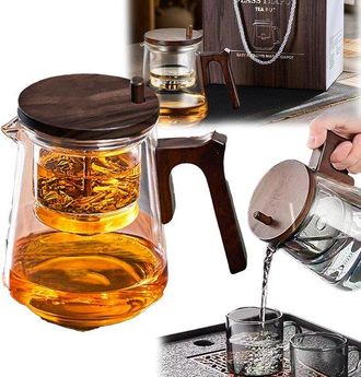 OEM Tetera De Vidrio Con Colador Y Mango De Madera De 800 Ml - Resistente Al Calor
