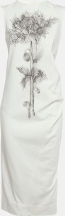 Sportmax White Floral Print Denim Midi Dress