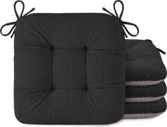 OEM Juego De 4 Cojines Para Silla De Color Gris Oscuro Con Capiton&eacute;, 40x40x8 Cm, Tejido Suave, Con Lazos, Antideslizantes