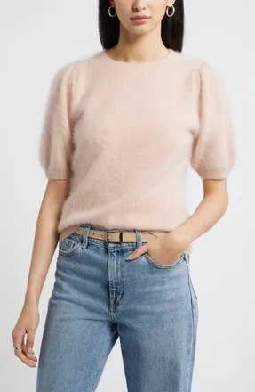 Nordstrom Femme Short Sleeve Brushed Cashmere Sweater in Pink Adobe at Nordstrom, Size Xx-Large