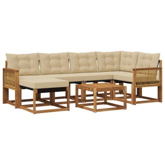 vidaXL Conjunto De Sof&aacute;s De Exterior Con Coj&iacute;n 7 Pcs Natural Y Beige Vidaxl